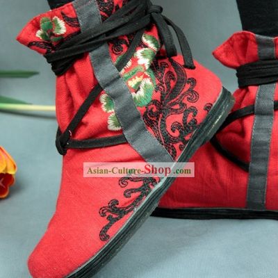 Chinese Embroidery Boots Handmade Red Boots