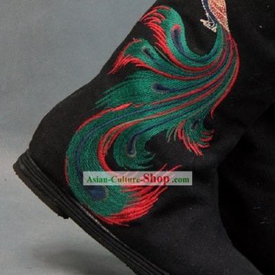 Chinese Embroidered Peacock Cloth Boots