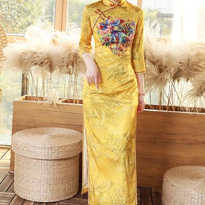 Chinese Classic Golden Peony Wedding Dress