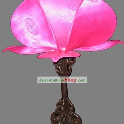 Chinese Lotus Ancient Lanterns Wood and Silk Desk Lanterns