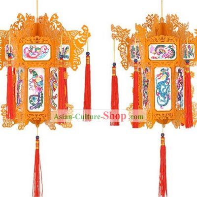 Hand Made Chinese Traditional Paper Palace Lantern - Dragon and Phoenix (red)