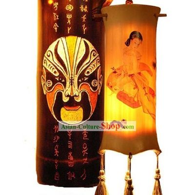 Chinese Opera Mask and Beauty Bamboo Wall Lantern