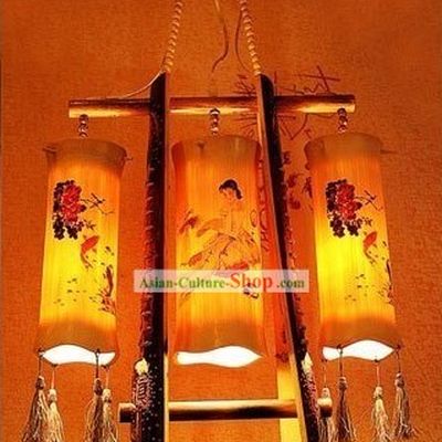 Chinese Hand Made Bamboo Ceiling Lanterns Set