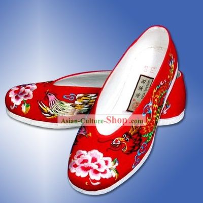 Chinese Hand Embroidered Dragon and Phoenix Cloth Shoes