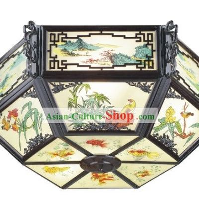 30 Inch Large Birds and Flower Chinese Palace Lantern Painted Ceiling Lantern