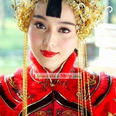 Chinese Golden Wedding Phoenix Crown Traditional Wedding Hat Ancient Wedding Hat