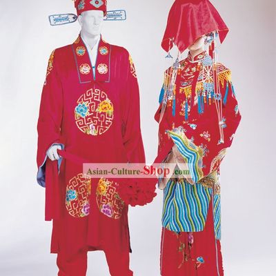 Ancient Chinese Wedding Gowns and Hats 2 Complete Sets