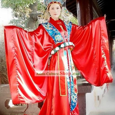 Supreme Chinese Traditional Wedding Dress and Phoenix Wedding Head Piece Complete Set