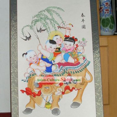 Chinese Traditional Painting Yangliuqing Folk Painting - Cow and Children