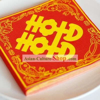 Traditional Chinese Style Three-ply Double Happiness Wedding Napkin