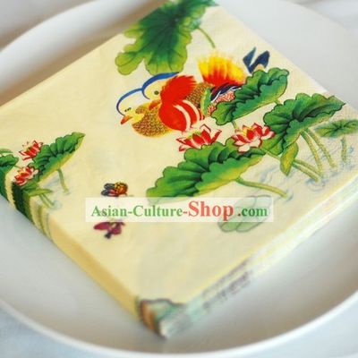 Traditional Chinese Style Three-ply Mandarin Ducks Wedding Napkin