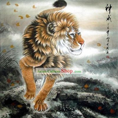 Traditional Chinese Lion Painting by He Dahai