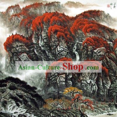 China Painting - Red Autumn Landscape Painting by Qiu Zhiming