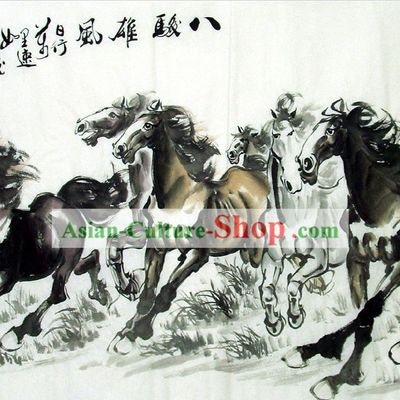 Chinese Galloping Horse Ink Paintings by Lin Mingqing