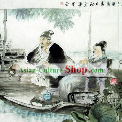 Traditional Chinese Painting - Playing Lute by Chen Tao