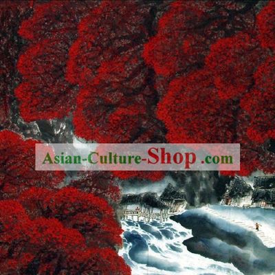 Traditional Chinese Scenery Painting - Red Autumn Forest by Wu Zhaohua