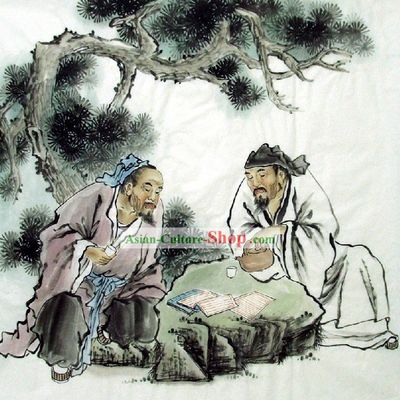 Traditional Chinese Painting - Playing Chess by Qing Shaoping