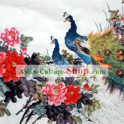 Traditional Chinese Painting - Peacock and China National Flower Peony