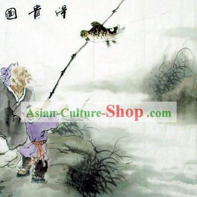 Traditional Chinese Painting - Grandfather Fishing by Chen Tao