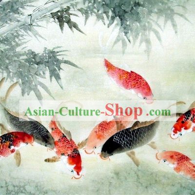 Traditional Chinese Carp Painting by Liu Lanting