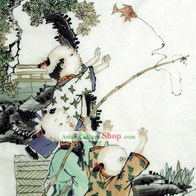 Traditional Chinese Painting - Playing Kids by Zhou Siqi