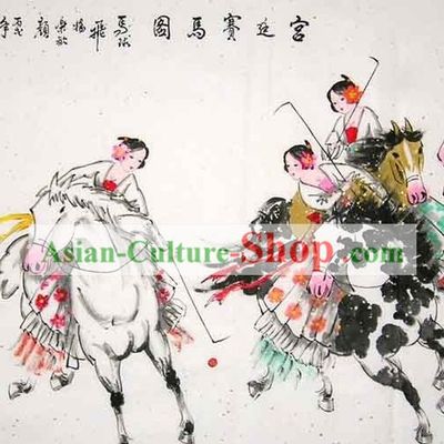 Traditional Chinese Palace Paintings - Playing Soccer by Li Song