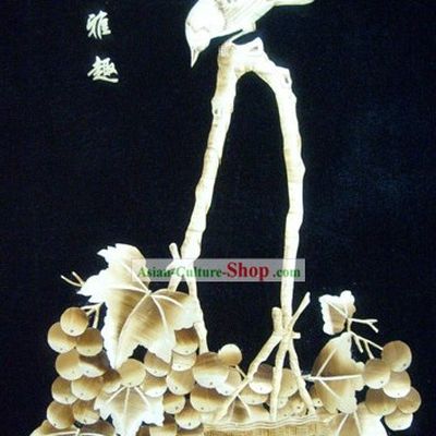 Traditional Chinese Wheat Stalk Painting - Grape Basket