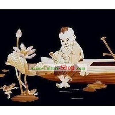 Traditional Chinese Wheat Paintings - Reading Boy