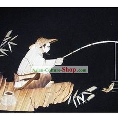 Chinese Handmade Wheat Painting - Fishing