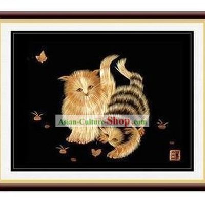 Chinese Handmade Grain Painting - Playing Cats