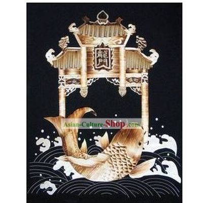 Chinese Handmade Wheat Stalk Painting - Carp