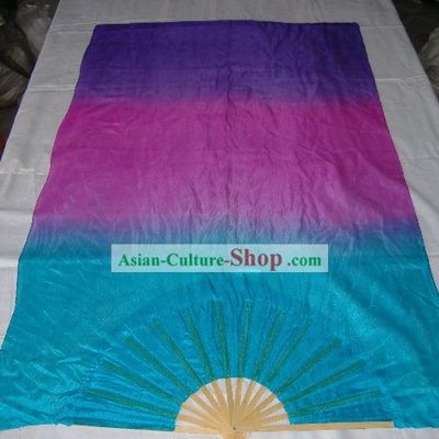 Three Colours Long Chinese Silk Dancing Fans