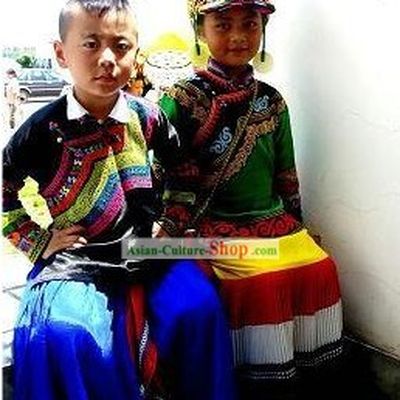 Chinese Yi Minority Dresses 2 Sets for Boys and Girls