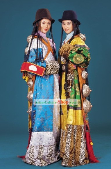 Supreme Chinese Traditional Tibetan Minority Dance Costumes and Hat for Women