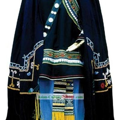 Chinese Traditional Yi Minority Costumes and Hat Complete Set