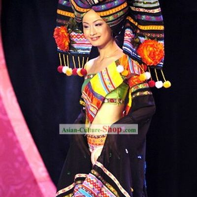 Chinese Folk Minority Costume and Hat Complete Set