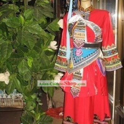 Chinese Tu Minority Dress and Hat Complete Set