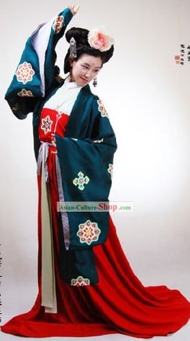 Chinese Ancient Tang Wedding Dress and Headpiece Complete Set