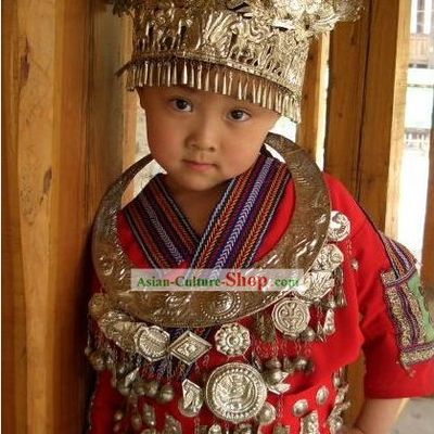 Miao Clothes and Silver Miao Headgear for Children