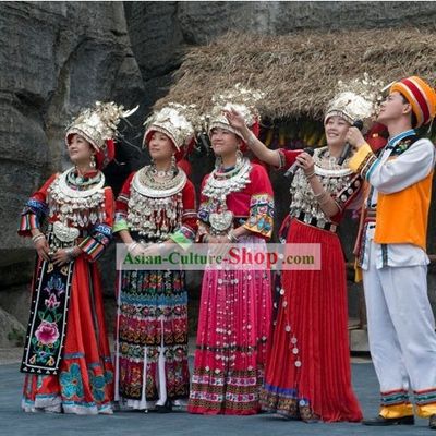 Traditional Miao Clothing and Miao Minority Jewelry 5 Complete Sets
