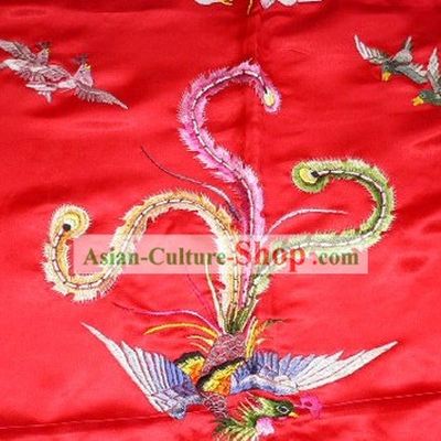 Chinese Traditional Silk Wedding Bedcover - Hundreds of Birds Worshiping Phoenix