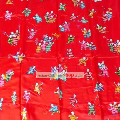 Chinese Hand Embroidery Silk Bedcover - Hundreds of Children