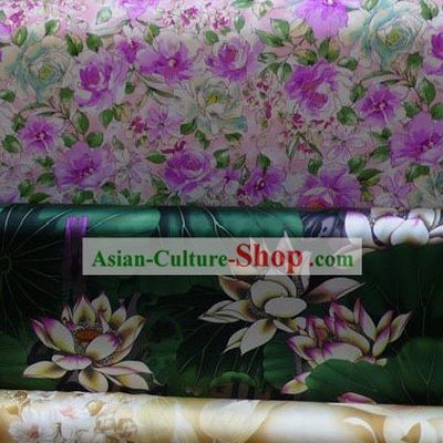 Traditional Green Lotus Pure Silk Fabric