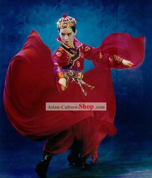 Mongolian Traditional Folk Dancing Costume for Woman
