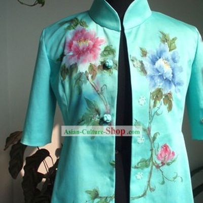Traditional Hands Painted Flower Middle Sleeve Coat