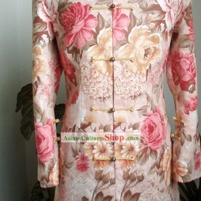 Traditional Mandarin Handmade Flowery Long Coat