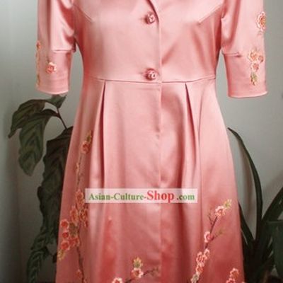 Traditional Mandarin Handmade Plum Blossom Silk Overcoat