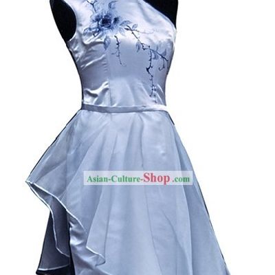 Traditional Mandarin Handmade Sloping Shoulder Silk Full Dress