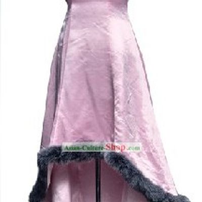 Traditional Mandarin Handmade and Embroidered Silk and Fox Fur Full Dress
