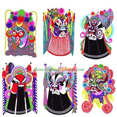 Large Chinese Traditional Handmade Opera Mask Papercut (6 pieces set)